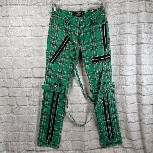 Tripp NYC Plaid Bondage Unisex Size 30 Pants Punk Green Tartan Daang Goodman - Picture 2 of 10